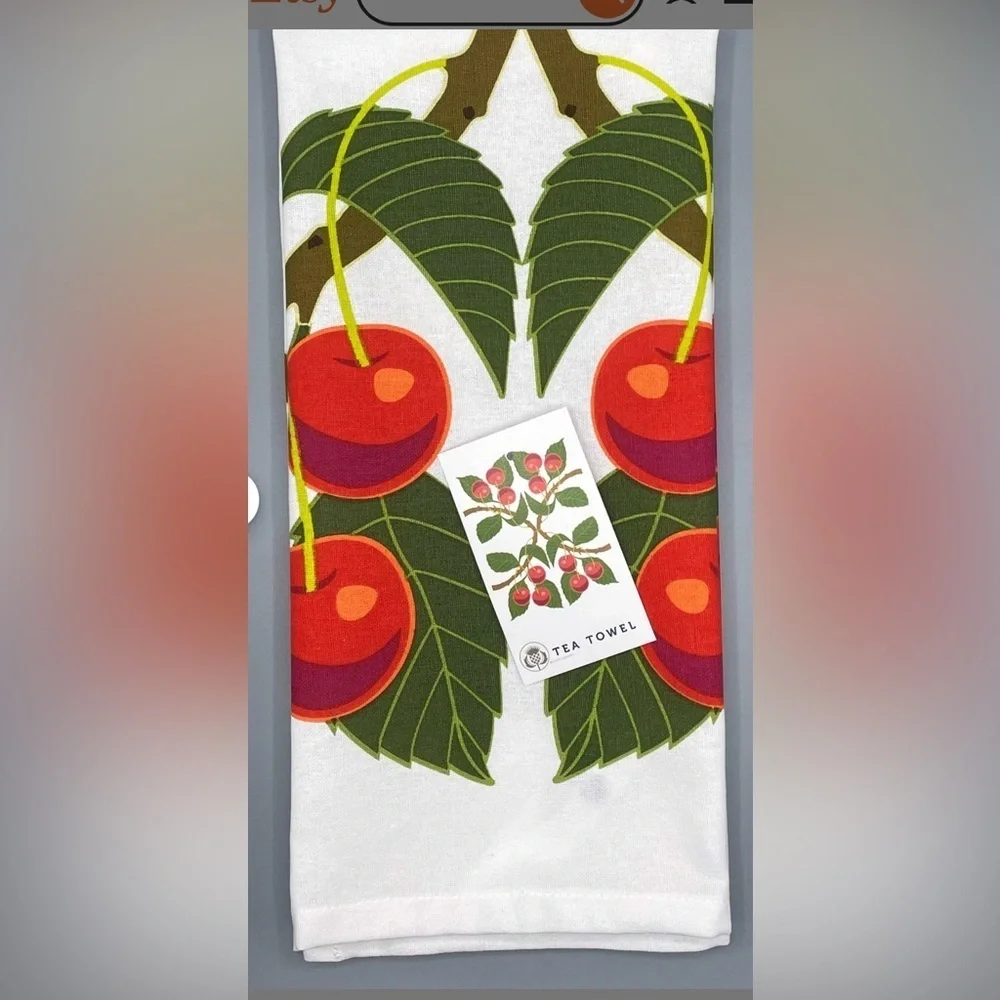 NWT Cindy Lindgren Cherries, Cherry Trio kitchen Tea Towel. 100% cotton